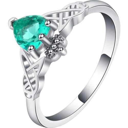 UFOORO Jewelry Bijoux Green Zircon Stone Crown Rings Women Silver Color Unique Wedding And Engagement Bands Ring For Her Ringen