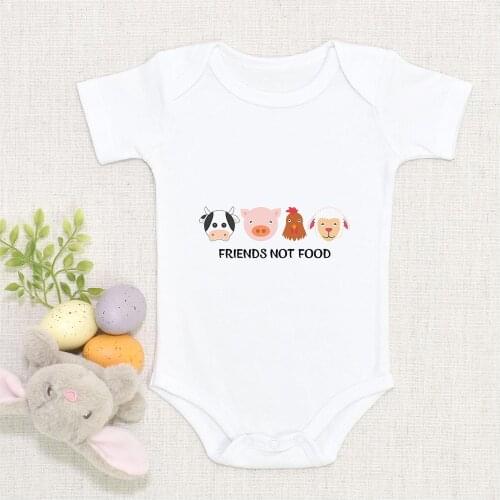 Vegan Funny Newborn Boy Bodysuit Friends Not Food Graphic Baby Girl Clothes Usa Fashion Infant Romper Toddler Jumpsuits Dropship