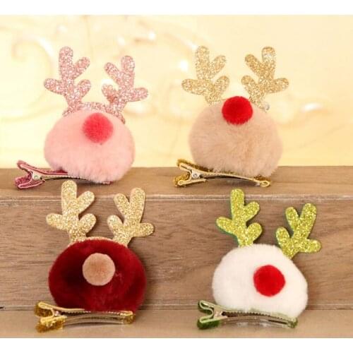 Christmas Reindeer Antlers Hat Hair Clips Cute Elk Hairpins for DIY Women Girs Kid Christmas Party Hairpin Hair Accessories