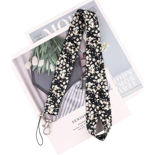 ZF3281 1pcs Cherry Blossoms Black Neck Strap Lanyards ID Badge Card Holder Keychain Phone Gym Strap Webbing Necklace Gift