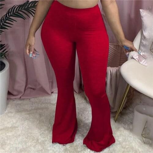 Women Pants Casual Solid Color Pantalones Ladies Quality Elastic Wide Leg Flare Pants Ladies Slim High Waist Pants New 2020