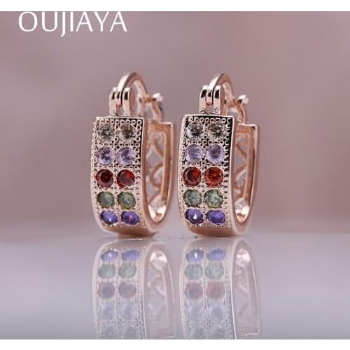 OUJIAYA Luxury Round Drop 585 Rose Gold Dangle Earrings Women Natural Zircon Children earrings Wedding Birthday Gift Jewelry A25