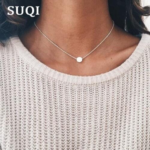 SUQI stainless steel Star round Necklace Women Choker Silver color Necklaces thickening Pendants Femme Chain Collar jewelry 2019