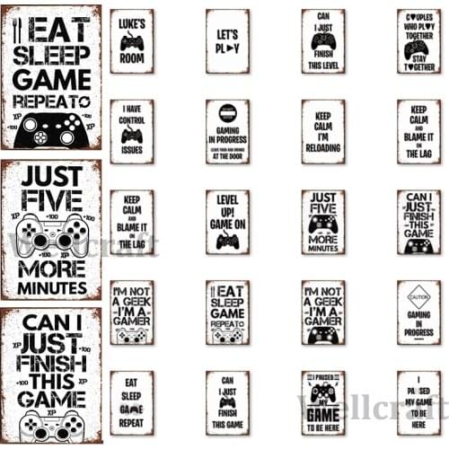[ WellCraft ] Gamer Sleep Eat Level UP Tin Signs Posters Retro Wall Custom Painting Decor LTA-1737