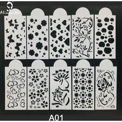 10 Sheets Slimline PET Stencils Painting Scrapbook Coloring Embossing Album Handmade Card Home Cake Decorative Template Stencils
