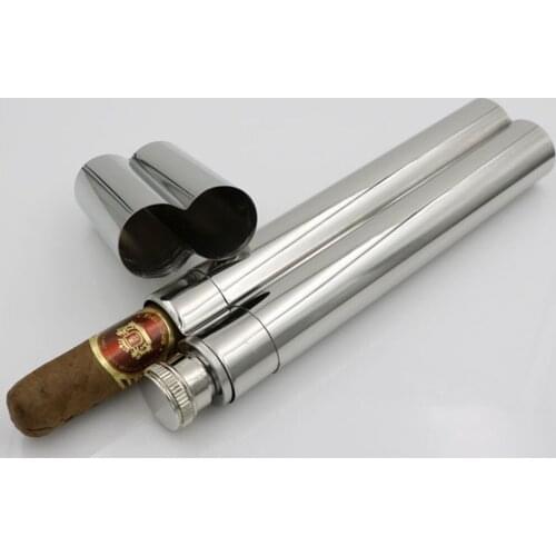 10pcs/lot Stainless Steel Hip Flask Cigars Tube Box Mirror Polished High Quality Portable Cigar Accessories Promotion Gift
