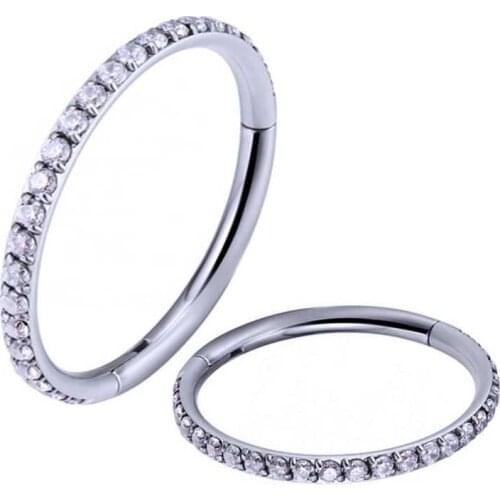 12pcs/Lot Hoop Nose Ring Segment Septum Clicker Piercing Clear Zircon Closed Seamless Earrings 316L Stainless Steel 16Gauge Gem