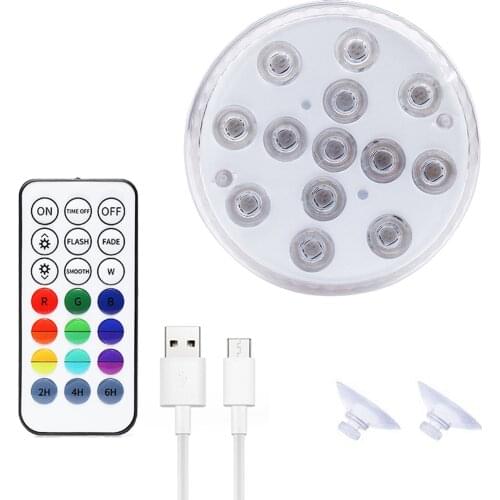 13led USB Rechargeable Underwater Lamp Swimming Pool Lamp P68 Diving Lamp For Swimming Pool Fountain Pool Fish Tank Bathroom