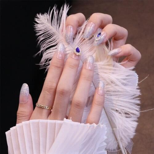 24pcs Glitter Gem Wear Long Paragraph Fashion Manicure Patch False Nails Save Time Wearable Nail Patch DL