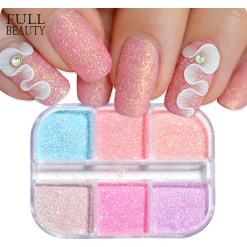 6 Grids Luminous Mermaid Powder Nail Pigment Sugar Coating Glow in The Dark Nail Glitter Reflective Dust For Manicures CH1909-23