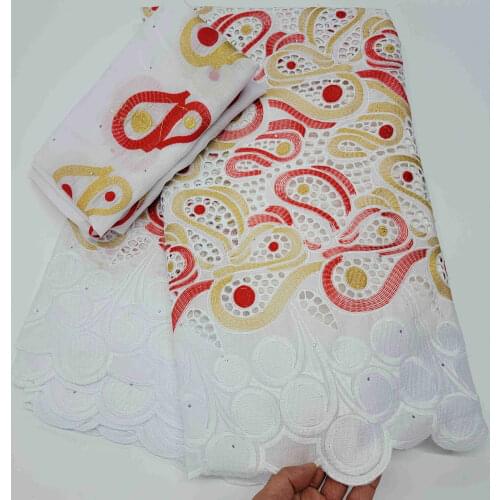 African Swiss Cotton Voile Lace Fabrics With Scarfs 5+2 yards Embroidery in Switzerland Dry Cotton Lace Fabric For Wedding Dress