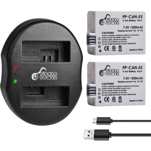 1500mAh LP-E5 LPE 5 LP E5 Camera Battery +Dual USB Charger for Canon EOS Rebel XS XSi Rebel T1i EOS 1000D 500D 450D Kiss X3 X2 F