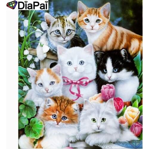 DIAPAI 5D DIY Diamond Painting 100% Full Square/Round Drill "Animal cat family" Diamond Embroidery Cross Stitch 3D Decor A21537