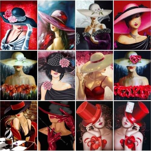 ARMYQZ 5D Diamond Painting Woman Hat Cross Stitch Handicraft Rhinestones Diamond Embroidery Portrait Mosaic Sale Home Decor