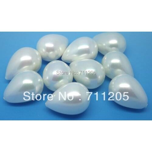 Free Shipping 2pcs , 15x21mm White Shell Pearl Half Drilled Water Drop Beads , Min. Order is $10