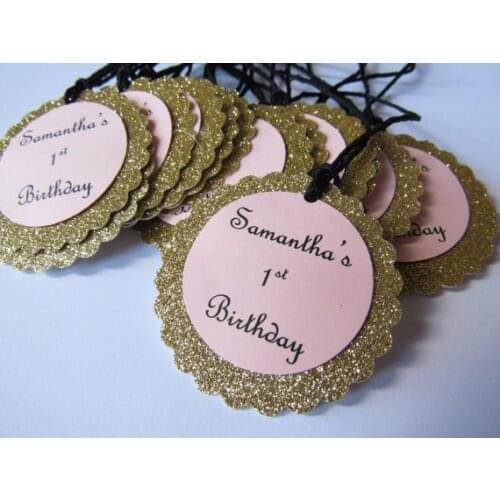 Glitter Baptism gold Scalloped wedding wish tree present favor tags baby bridal shower Birthday Blank Cards party decorations