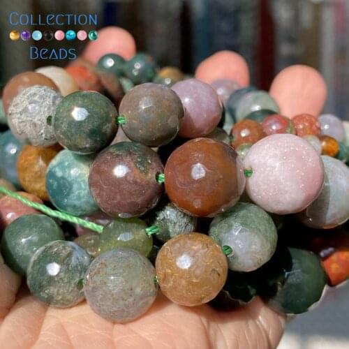 4/6/8/10/12mm Natural Stone Beads Faceted Indian Agates Round Spacer Loose Beads For Jewelry Making DIY Bracelet Accessories