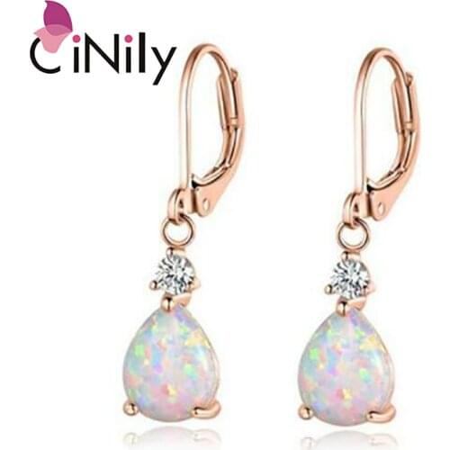 CiNily Pink & White Fire Opal Dangle Earrings with Stone Silver Plated Rose Gold Color Tear Drop Earring Bohemia Boho Jewelry