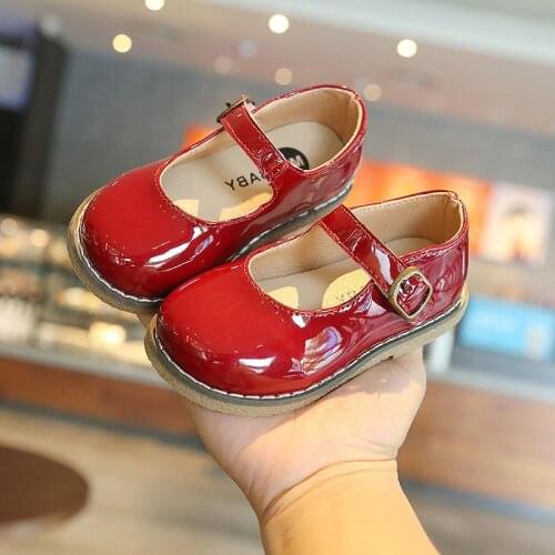 Childrens Patent Leather Single Shoes For Kids Baby Little Girls College Style Korean Square Ankle Red Princess Shoes New 2021
