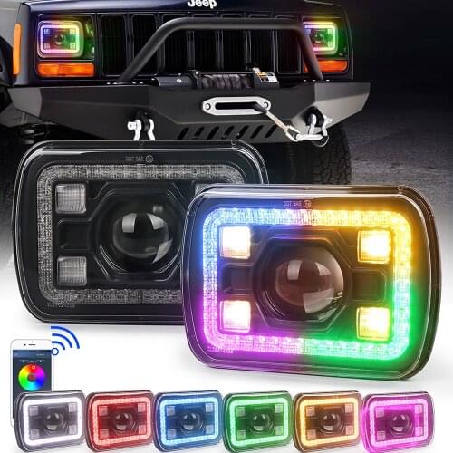 Black 5x7 Headlights Assembly with Turn Signal RGB DRL Hi/Low Seal Beam Replace H6054 H5054 Headlight for -Jeep -Cherokee