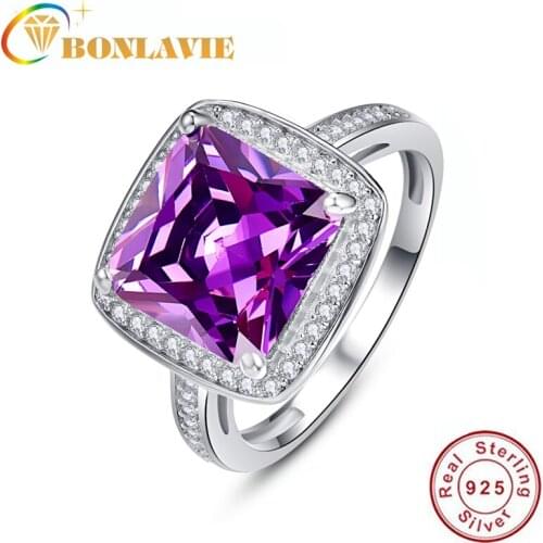 BONLAVI Amethyst Brand Jewelry Ladies 925 Sterling Silver Square Rings High Quality Engagement Ring Size 6-9 Fine Jewelry
