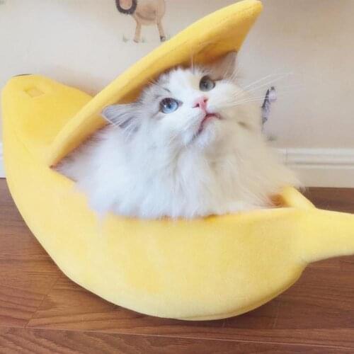 Cat Nest Creative Banana Shape Pet Dog Cats Nest Soft Winter Puppy Kitten Warm House Bed Small Cat Sleeping Nest