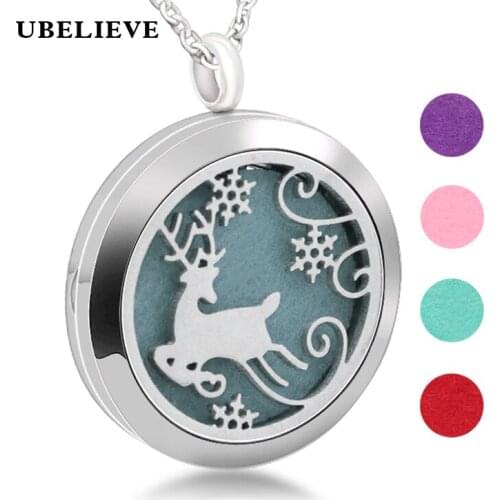 Top Sale Christmas Essential Oil Hollow Locket Magnetic 316 Stainless Steel Aromatherapy diffusing Necklace With Felt Pads