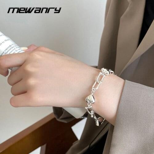 MEWANRY 925 Sterling Silver U Shaped Chain Bracelets for Women New Trendy Elegant Smooth LOVE Heart Punk Party Jewelry Wholesale