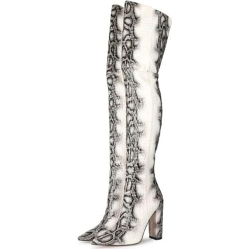 Fashion Women Boots Unique Sexy Snack Pattern Printed Thigh High Long Boot Square Heels Over the Knee Ladies Shoes Big Size
