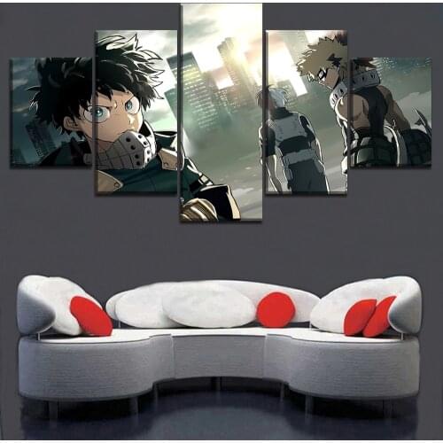 Modular Poster Canvas Painting Printed 5 Pieces Japanese Anime Pictures Wall Art My Hero Academia Home Decor For Living Room