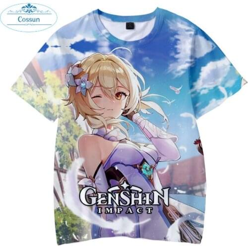 Cartoon Genshin Impact T-Shirt Men Women Short Sleeve Hip Hop Keqing Diluc Klee Paimon Cosplay Game Kids T-shirt Children Tops