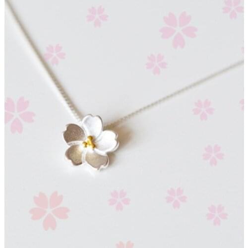Cherry Blossom Original Handmade Literary Clavicle Chain Flower Gift 925 Sterling Silver Temperament Female Necklace SNE137