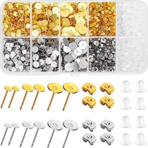 Earring Posts and Backs, 1460Pcs Stud Earring Making Kit with Earring Base and Earring Backs for Jewelry Making