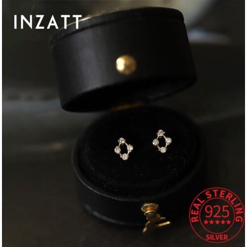 INZATT Real 925 Sterling Silver Zircon Hollow Square 14K Stud Earrings For Women Punk Fine Jewelry Accessories Drop Shipping