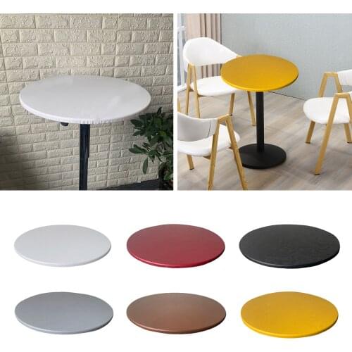 Elastic Polyester Round Table Cloth Waterproof 27.5-33.5" Wipeable Table Cover Backed Vinyl Easy Clean Tablecloth