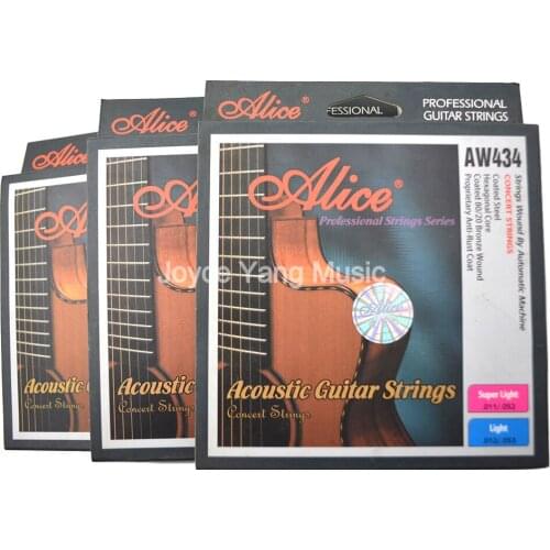 3 Sets Alice AW434-L Acoustic Guitar Strings Coated Steel Hexagonal Core Coated 80/20 Bronze Wound Proprietary Anti-Rust Coat