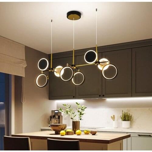 LED Chandelier Black Or Gold Living Dining Room Modern Nordic Simple Pendant Lamp Coffee Shop Bar Restaurant Long Hanging Light