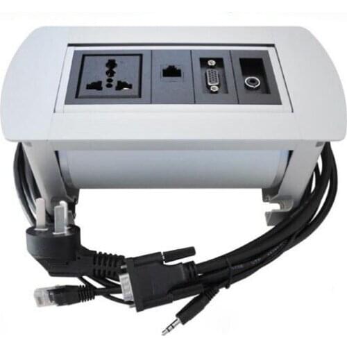 Retractable Electric Flipping Socket Tabletop Outlet with Universal Plug Power + RJ45+VGA+3.5 Manual Rotation For Offce Hotel