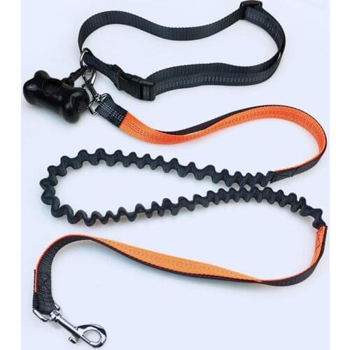 Dog Running Traction Rope Retractable Polyester Belt with Reflective Yarn and Garbage Dispenser