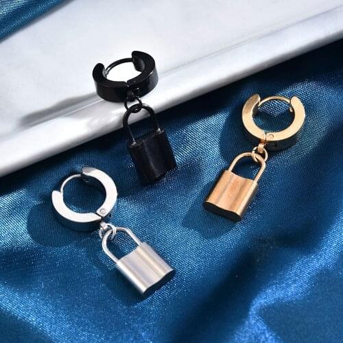 Lock Dorp Punk Black Multiple Styles Stainless Steel Stud Earrings for Men and Women Gothic Street Pop Hip Hop Ear Jewelry