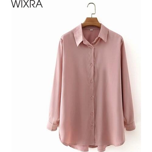 Wixra Womens Blouse Tops Turn-Down Collar Solid Long Sleeve Simple OL Shirts Lady Casual Style Clothes Blusas
