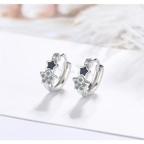 Sole Memory Cute Zircon Black Drip Glaze Pentagram 925 Sterling Silver Fashion Female Stud Earrings SEA736