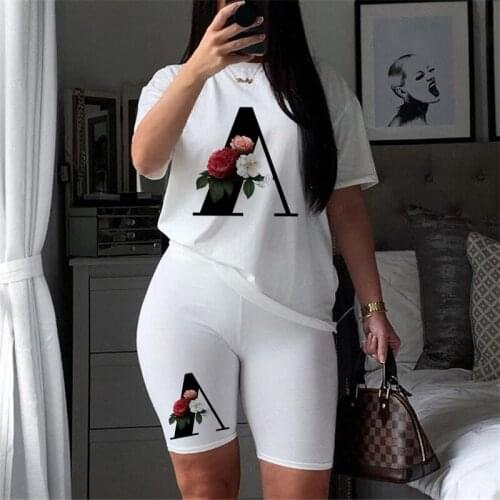 Tracksuits Women Two Piece Set Letter Print T Shirts & Shorts Set Summer Short Sleeve Casual Joggers Biker Shorts Sexy Outfit