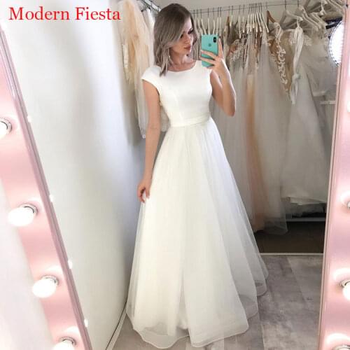 Свадебное платье 2021 Vestido De Novia New Style Satin O-neck Wedding Dresses Floor Length Bride To Be MF0150