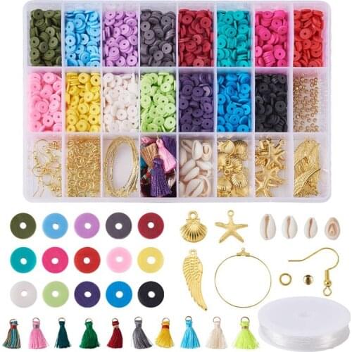 1 Set DIY Dangle Earring Making Handmade Polymer Clay Beads Shell Beads Alloy Pendants Brass Earring Hooks Nylon Thread Tassel