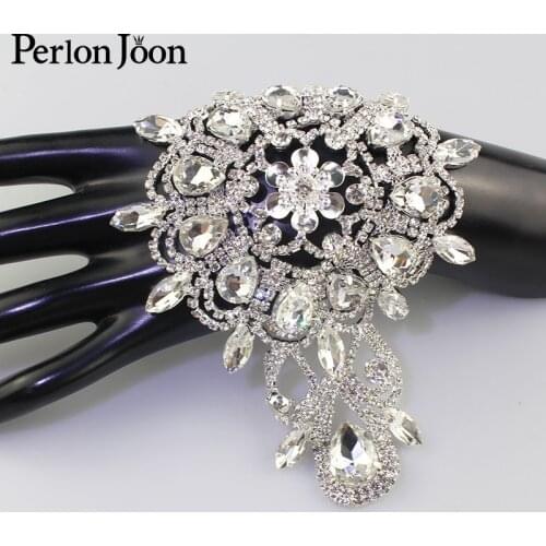 1pcs white rhinestone oval patch crystal big plating sliver flower applique sew on Wedding dress decoration accessories YH Z037