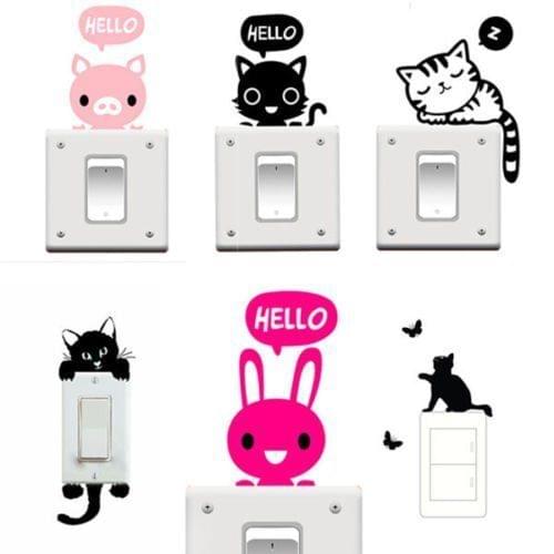 1pcs Removable DIY Switch Wall Sticker Art Vinyl Quote Cartoon Animals Wall Stickers Decal Mural Home Baby Decor