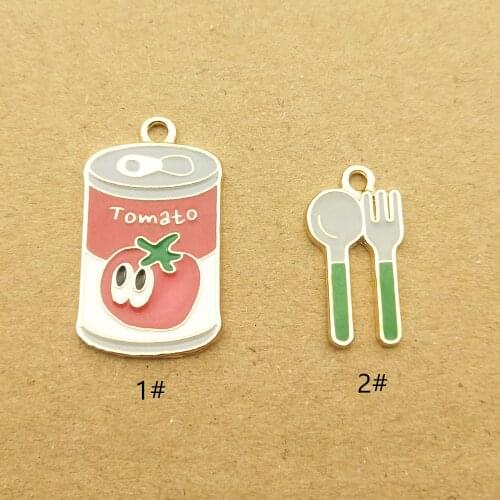 10pcs canned fruit and spoon fork charm enamel charm for jewelry making fashion earring pendant bracelet necklace charm