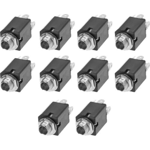 10pcs 6.35mm Plug Sockets PJ-612 3-Pin Connector With Screw Nut