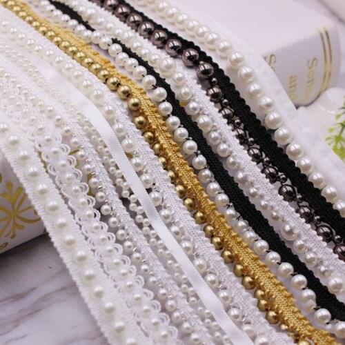 1yards sewing lace with pearl beaded Dress Garment handmade accessories Embroidered ribbon tape DIY Fabric